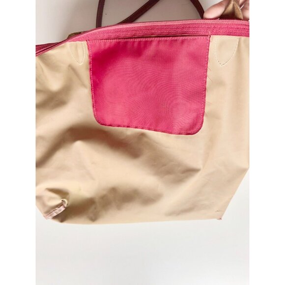 *Worn* LONGCHAMP Le Pliage Original M Red Nylon Canvas Leather Trim Tote Bag - Picture 13 of 16